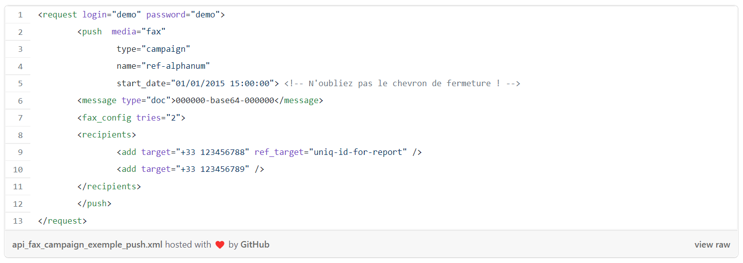 extrait de code XML